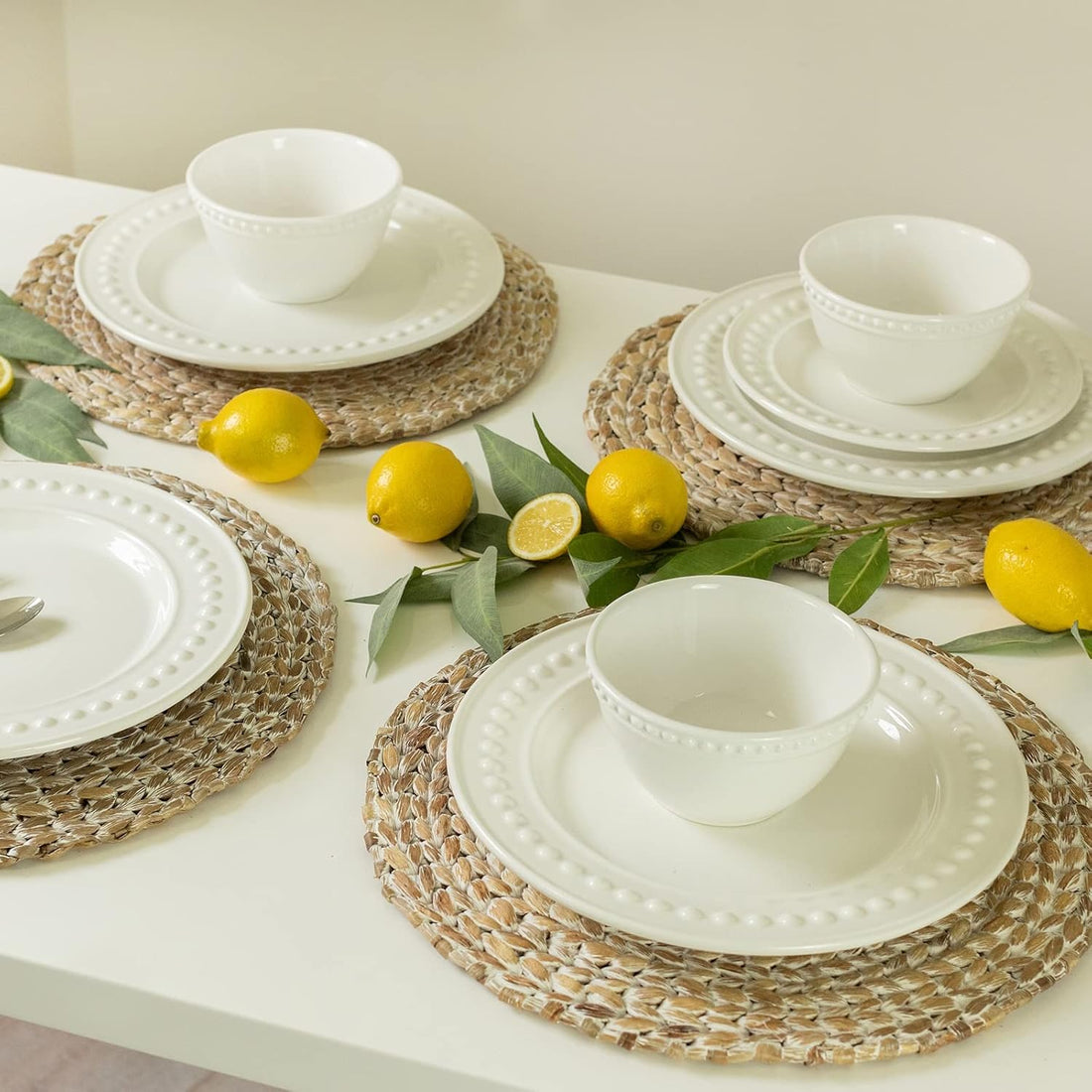 Set de 4 Individuales Redondos de Fibra Natural Trenzada whitewash - Hechos a mano