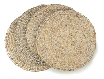 Set de 4 Individuales Redondos de Fibra Natural Trenzada whitewash - Hechos a mano