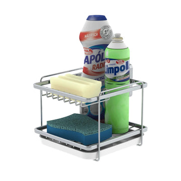 Soporte para detergente, jabón y esponja con adhesivo plateado