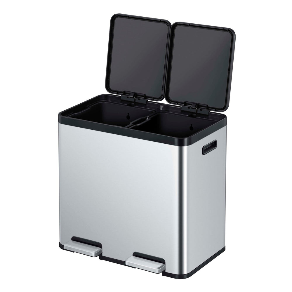 Tacho de Basura Reciclaje EKO Essential 22L+22L Acero Inoxidable Antihuella – Separador de Residuos sin Contacto y Doble Pedal