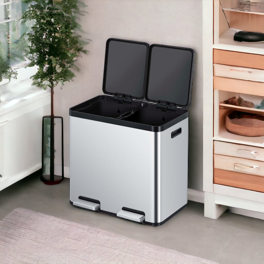 Tacho de Basura Reciclaje EKO Essential 22L+22L Acero Inoxidable Antihuella – Separador de Residuos sin Contacto y Doble Pedal