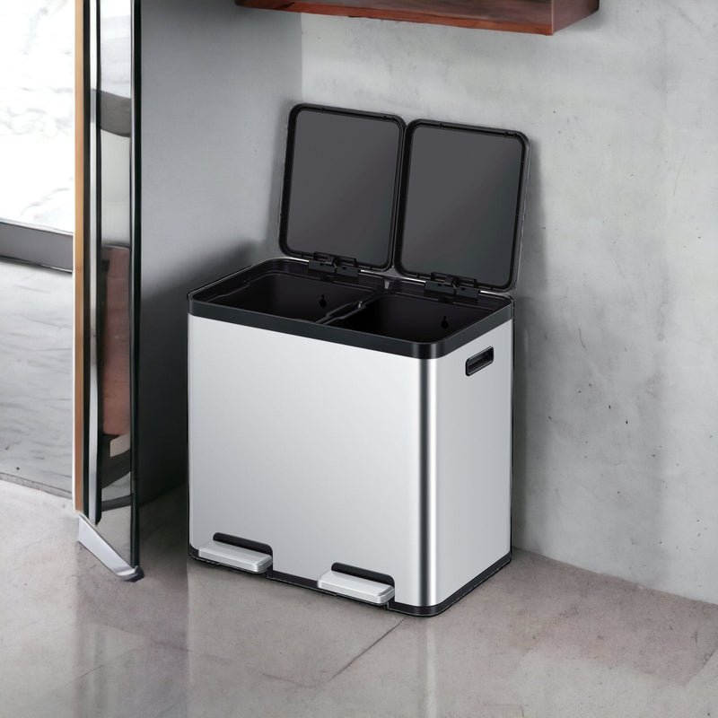 Tacho de Basura Reciclaje EKO Essential 22L+22L Acero Inoxidable Antihuella – Separador de Residuos sin Contacto y Doble Pedal