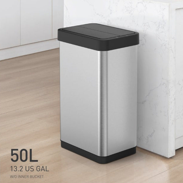 Tacho de Basura Sensor Phantom X 50L Acero Inoxidable – Tapa Dual Automática, Antihuellas y Ahorro de Espaci