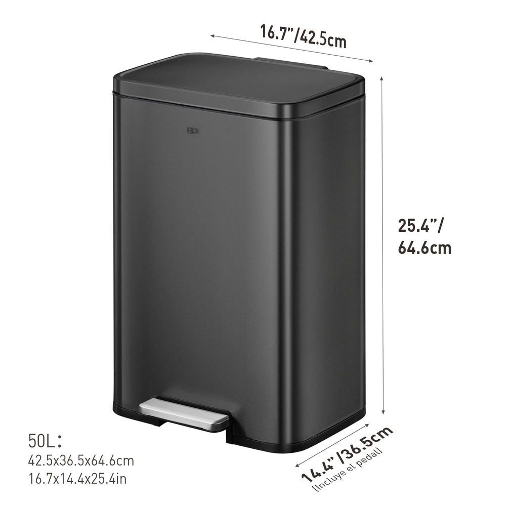 Tacho de basura con pedal Madison 50 L acero negro