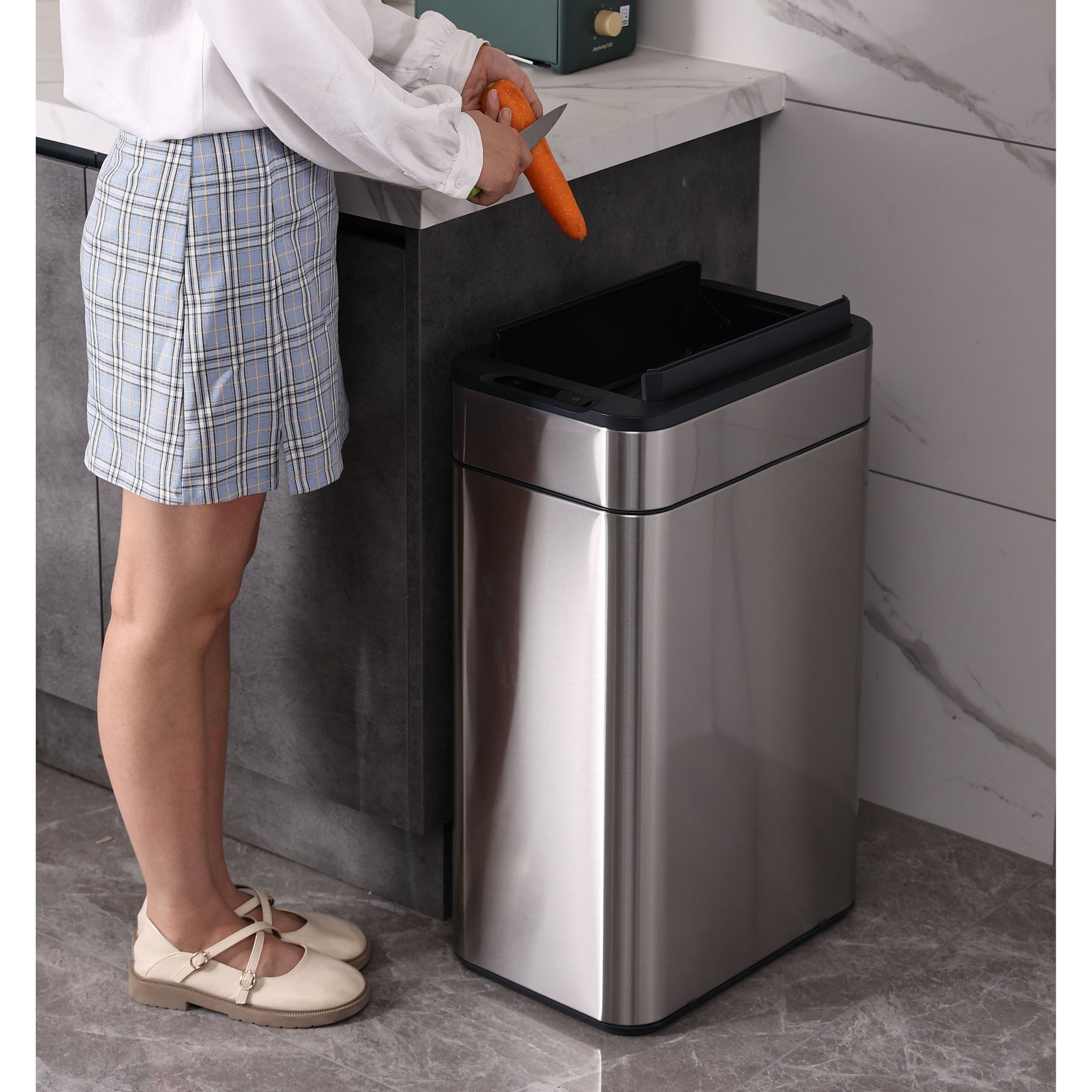 Tacho de basura con sensor 50L acero inoxidable alas