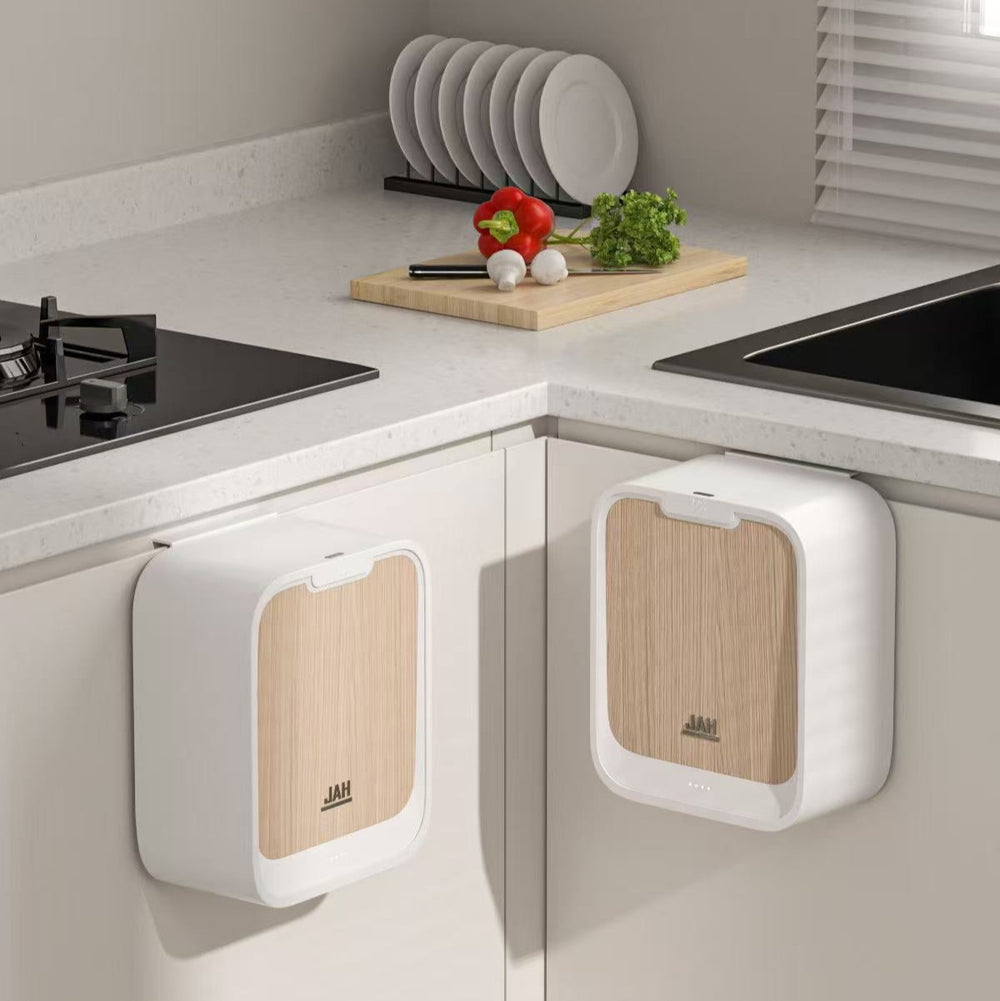 Tacho de basura con sensor gabinete 7 L amaderado · ABS · USB