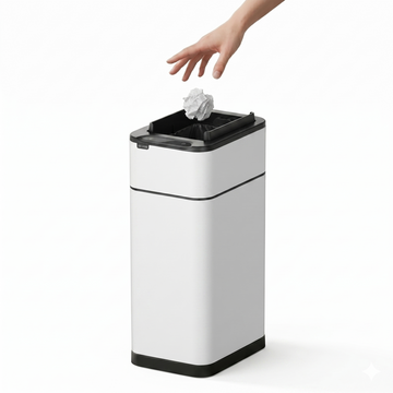 Tacho de basura sensor Alas 20 litros con Auto Fijación de Bolsa blanco