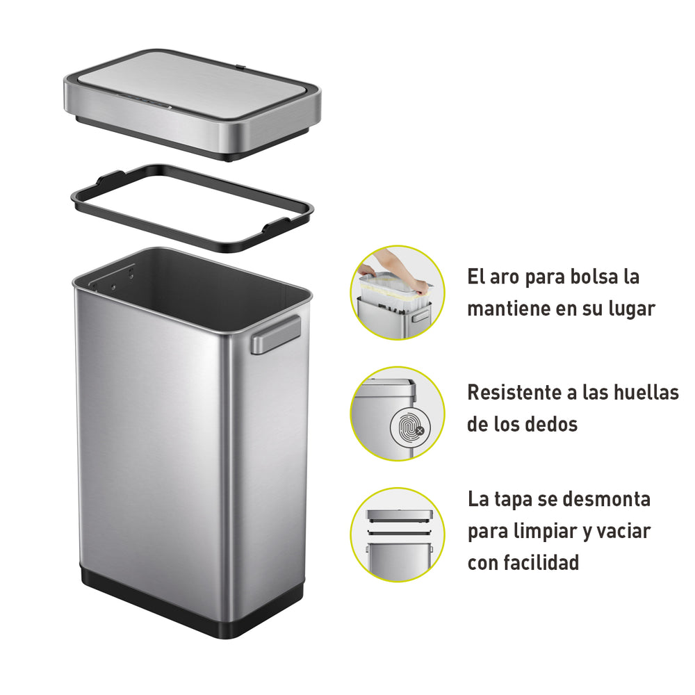 Tacho de basura sensor Deluxe Mirage-T 50 L acero plateado