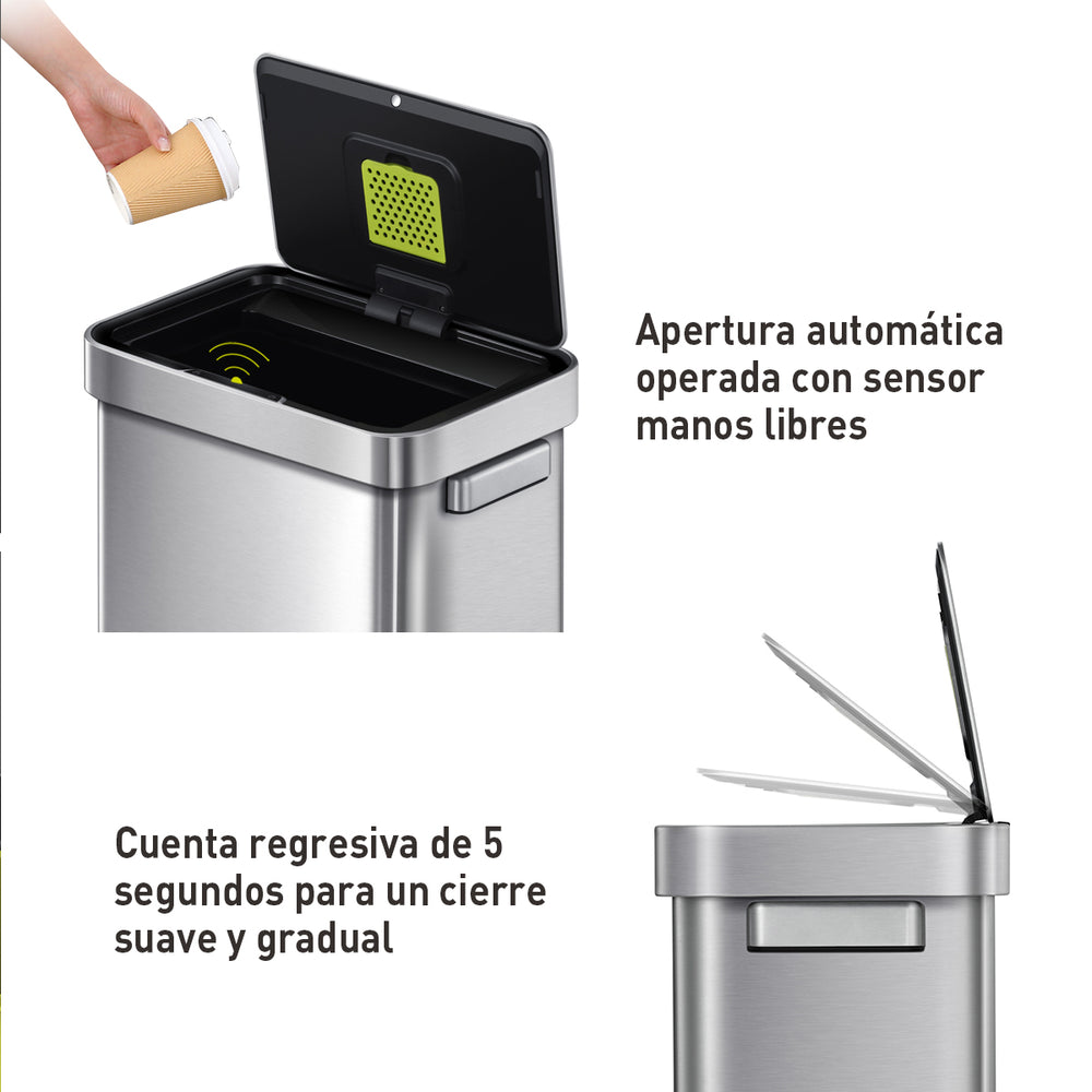 Tacho de basura sensor Deluxe Mirage-T 50 L acero plateado