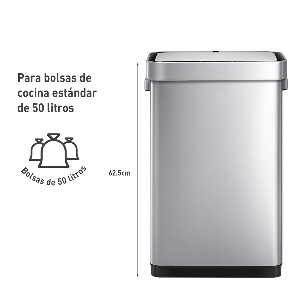 Tacho de basura sensor Deluxe Mirage-T 50 L acero plateado