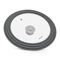Tapa Universal de Vidrio Triplex 24/26/28cm gris – Antisalpicaduras, con Borde de Silicona y Mango Antideslizante