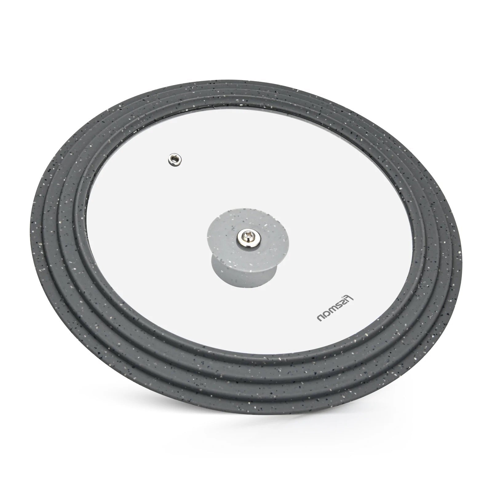 Tapa Universal de Vidrio Triplex 24/26/28cm gris – Antisalpicaduras, con Borde de Silicona y Mango Antideslizante