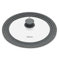 Tapa Universal de Vidrio Triplex 24/26/28cm gris – Antisalpicaduras, con Borde de Silicona y Mango Antideslizante