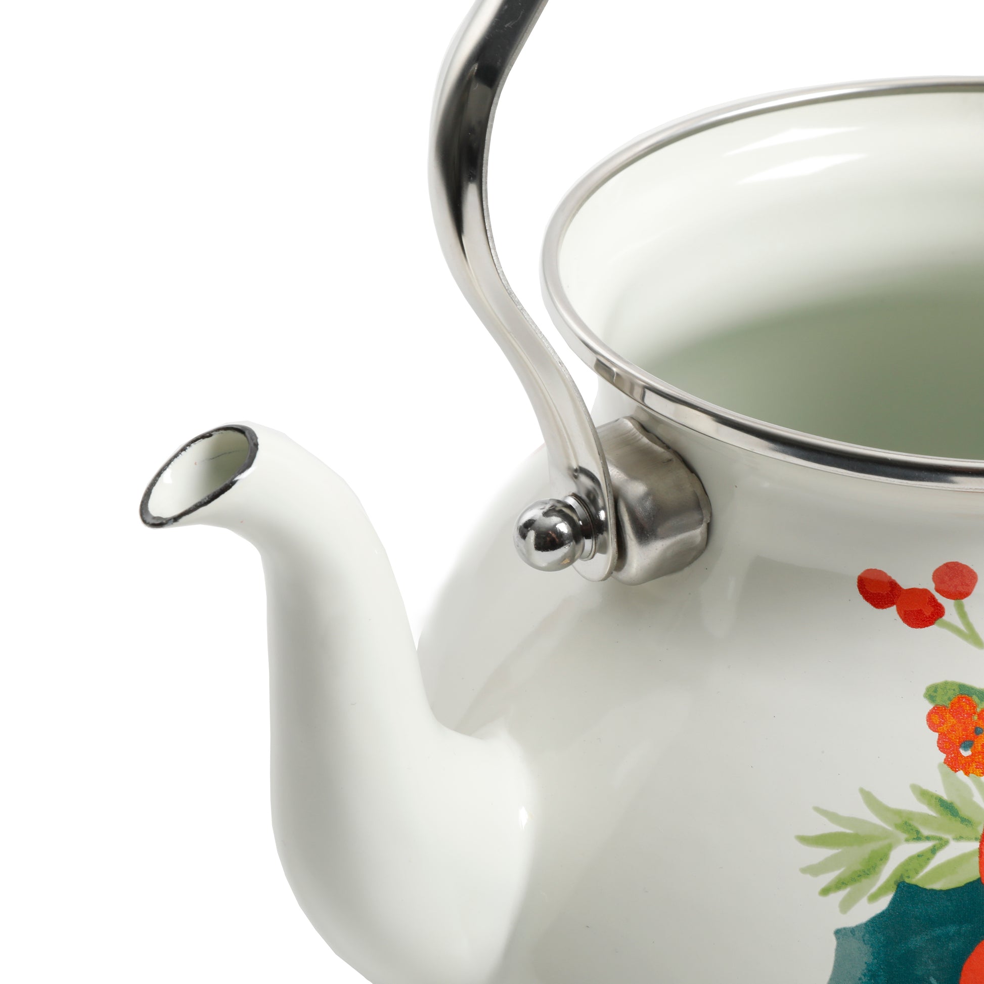 Tetera de Acero Esmaltada 1.9 L Cheerful Rose – Diseño Floral Clásico en Blanco