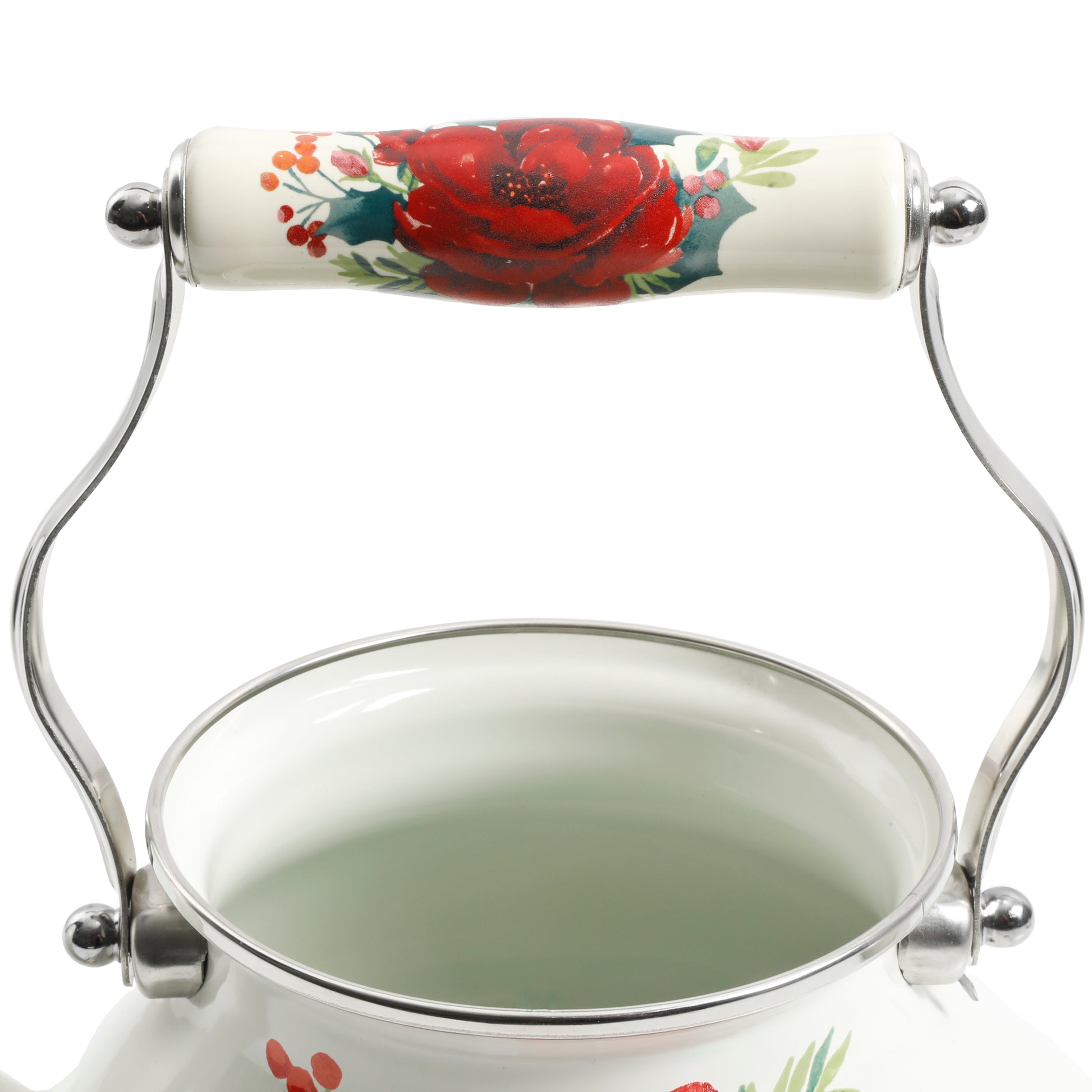 Tetera de Acero Esmaltada 1.9 L Cheerful Rose – Diseño Floral Clásico en Blanco