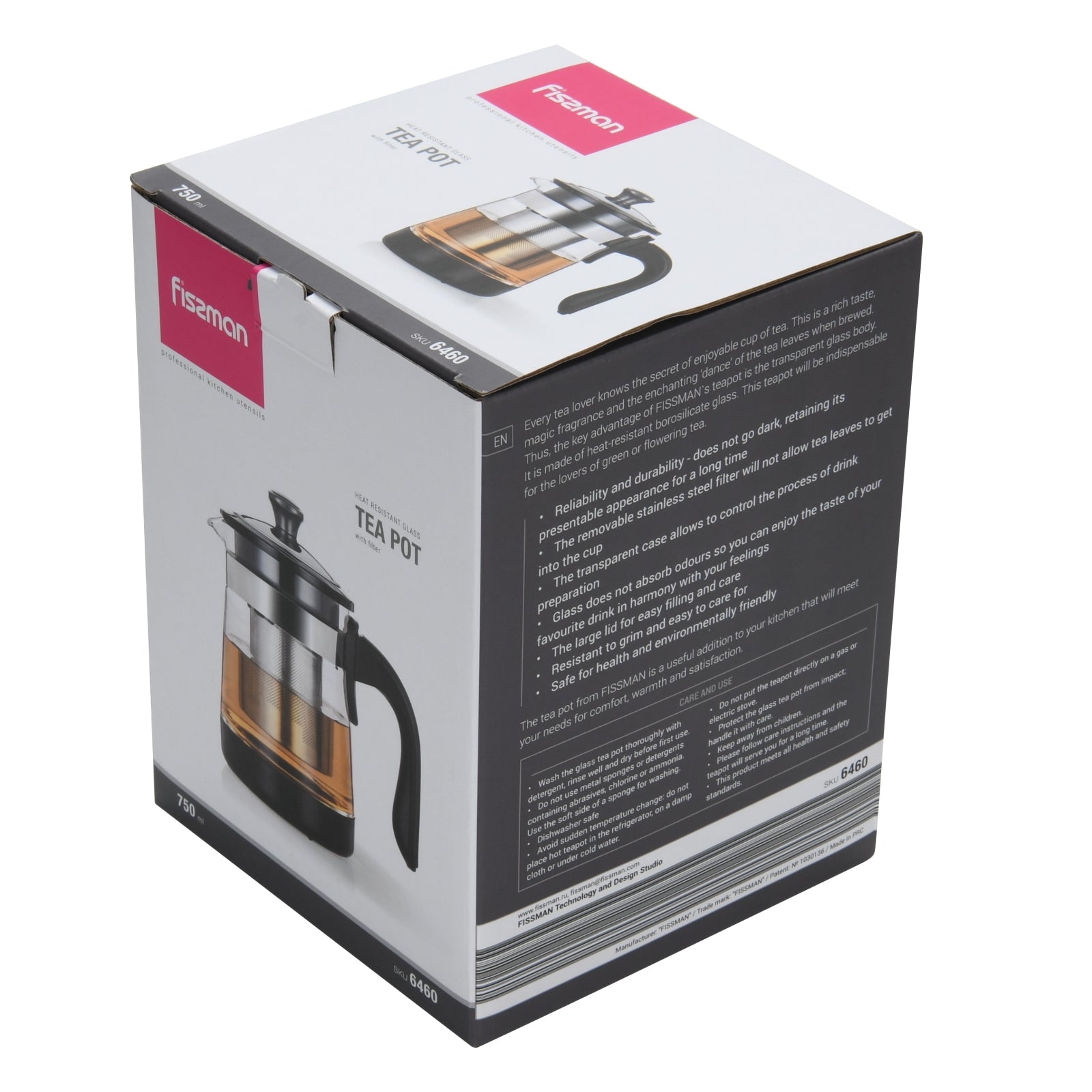 Tetera de Vidrio Borosilicato 750ml con Filtro Inox