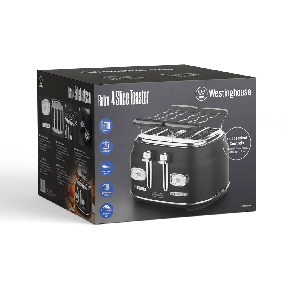 Tostadora Retro Westinghouse 4 ranuras negra