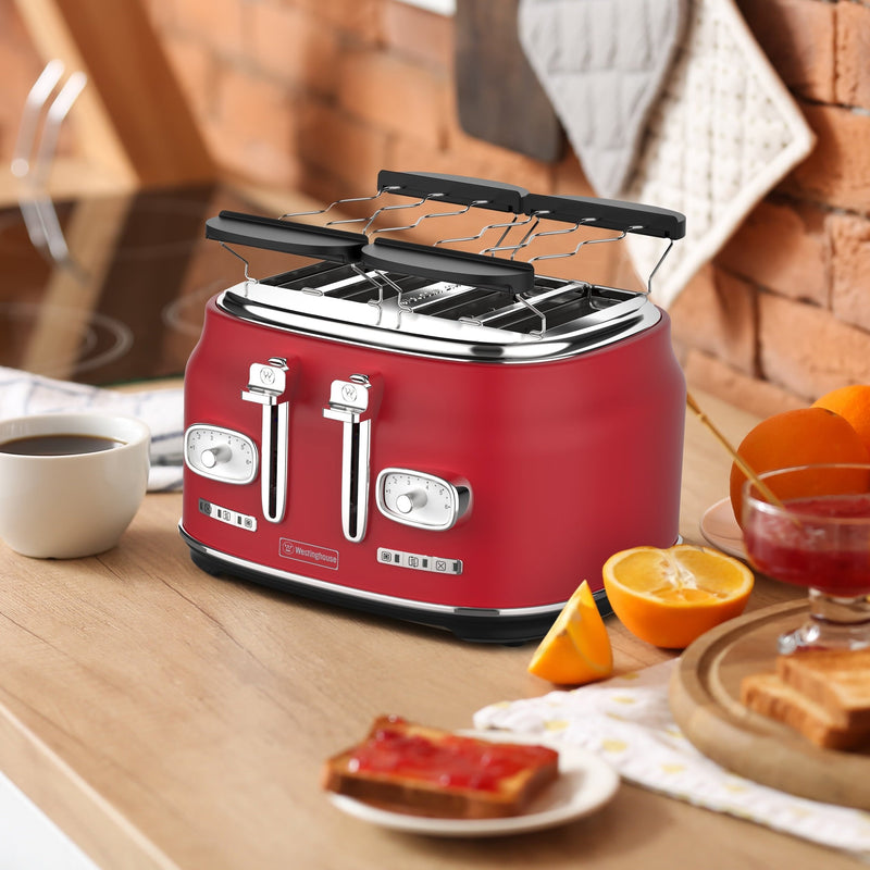 Tostadora Retro Westinghouse 4 ranuras roja