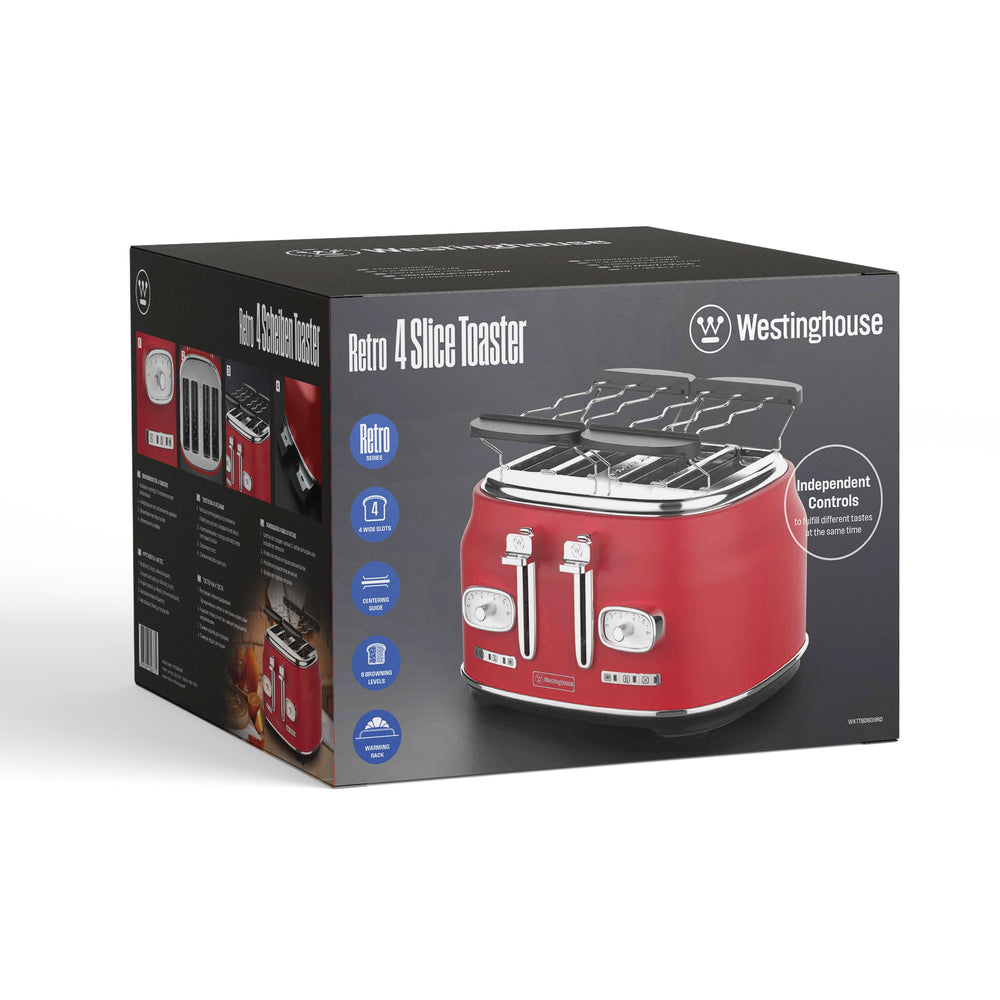 Tostadora Retro Westinghouse 4 ranuras roja