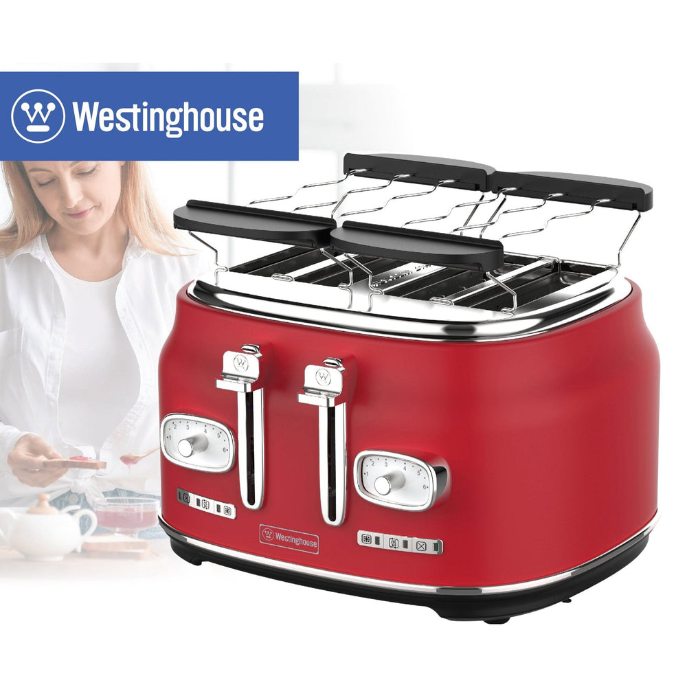 Tostadora Retro Westinghouse 4 ranuras roja