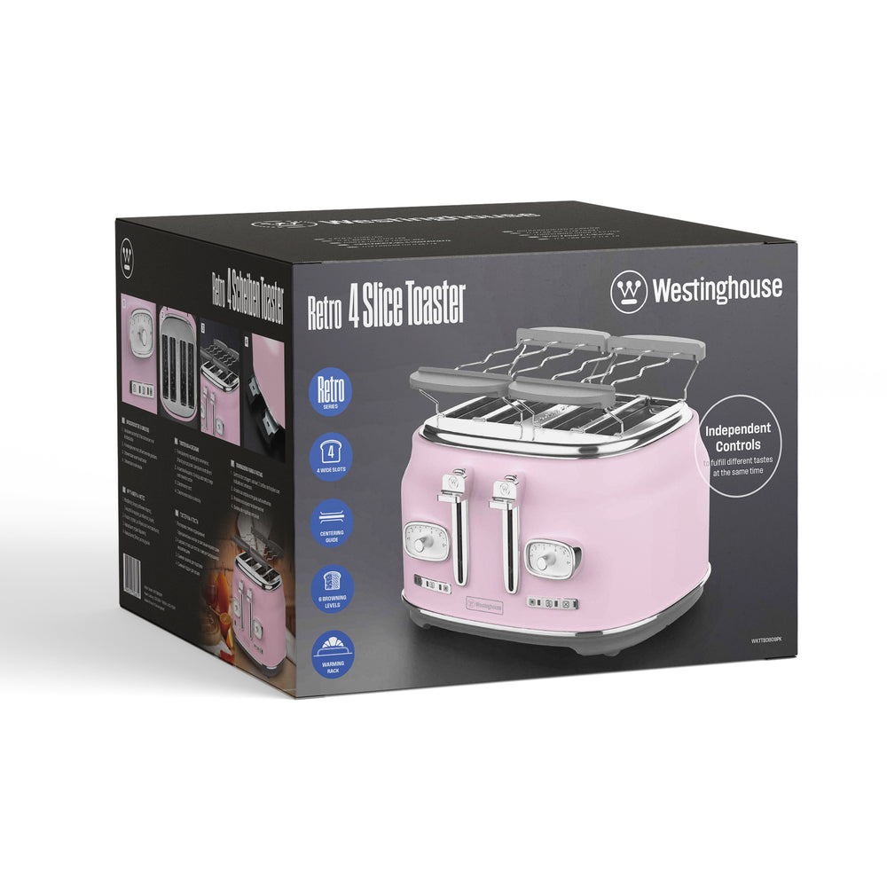 Tostadora Retro Westinghouse 4 ranuras rosada