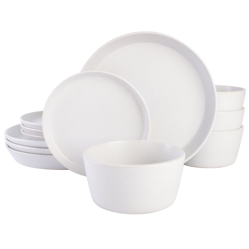 Vajilla de Gres Blanca con Motas Marrones 12 Piezas Soho Lounge Sofia Coupe - Estilo Moderno y Duradero