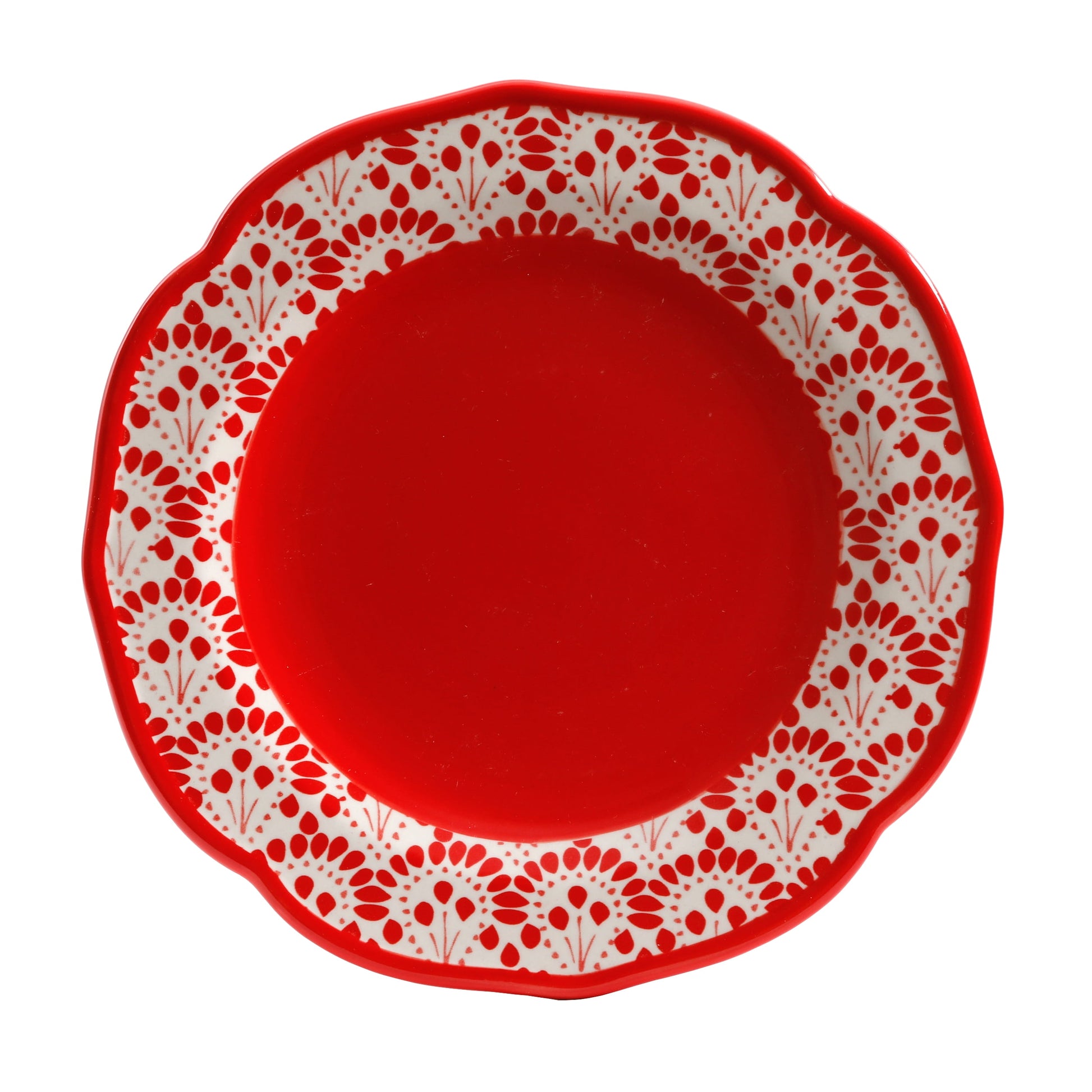 Vajilla de Gres Roja 12 Piezas Betsy rojo – Diseño Vintage con Bordes Ondulados