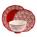 Vajilla de Gres Roja 12 Piezas Betsy rojo – Diseño Vintage con Bordes Ondulados