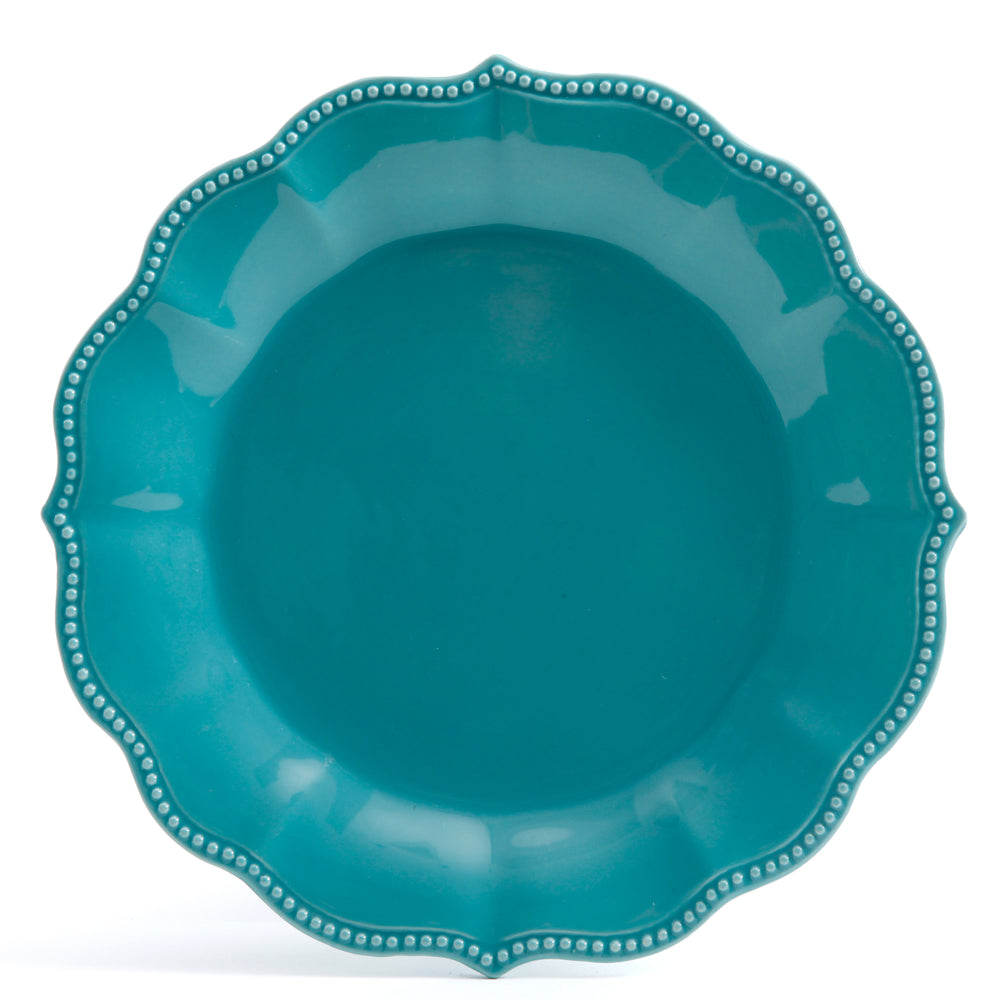 Vajilla de Gres Turquesa 12 Piezas Paige – Diseño Vintage con Relieve y Borde Ondulado
