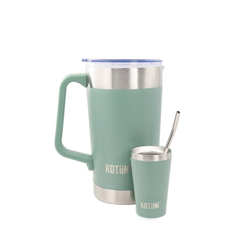 Jarra Térmica acero inoxidable 2L + vaso 140ml verde sage - Irrompible, Conserva Bebidas Calientes o Frías