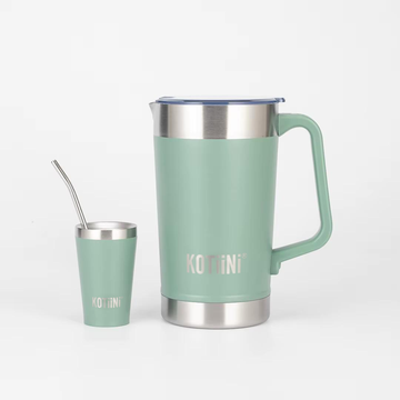 Jarra Térmica acero inoxidable 2L + vaso 140ml verde sage - Irrompible, Conserva Bebidas Calientes o Frías