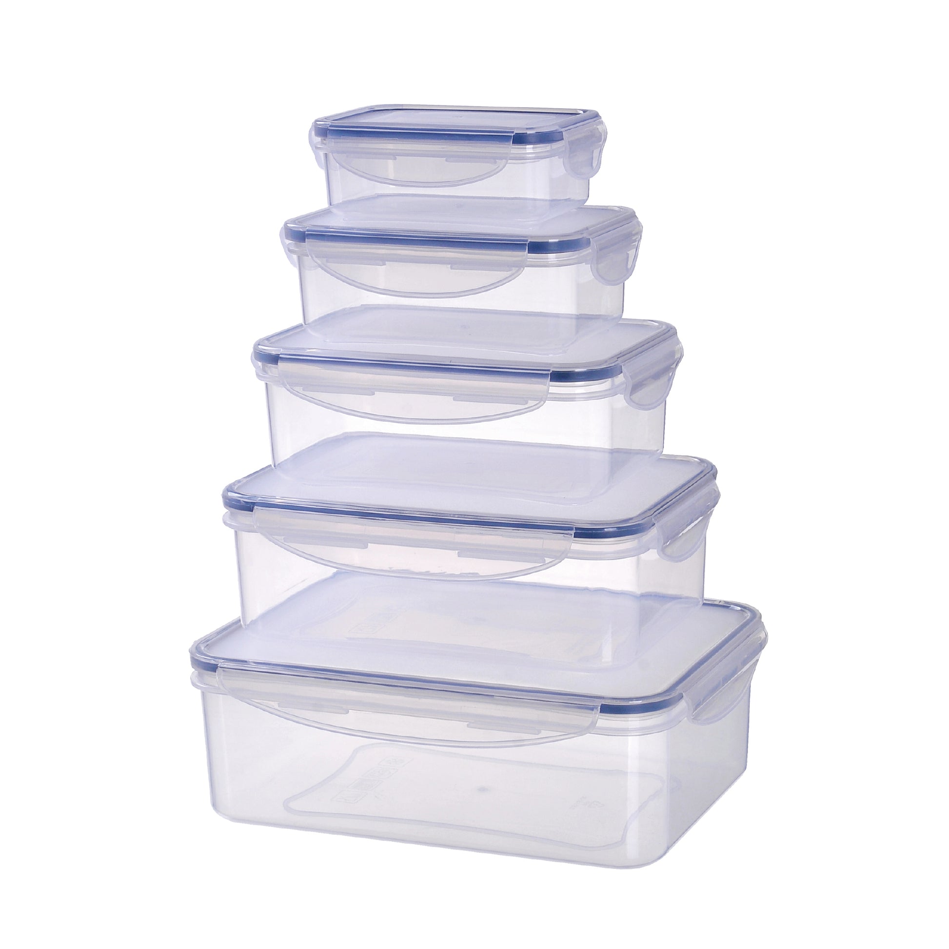 Set de 5 tapers Rectangulares Herméticos – 0.24L a 2.5L- Apto Microondas y Freezer