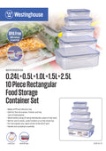 Set de 5 tapers Rectangulares Herméticos – 0.24L a 2.5L- Apto Microondas y Freezer