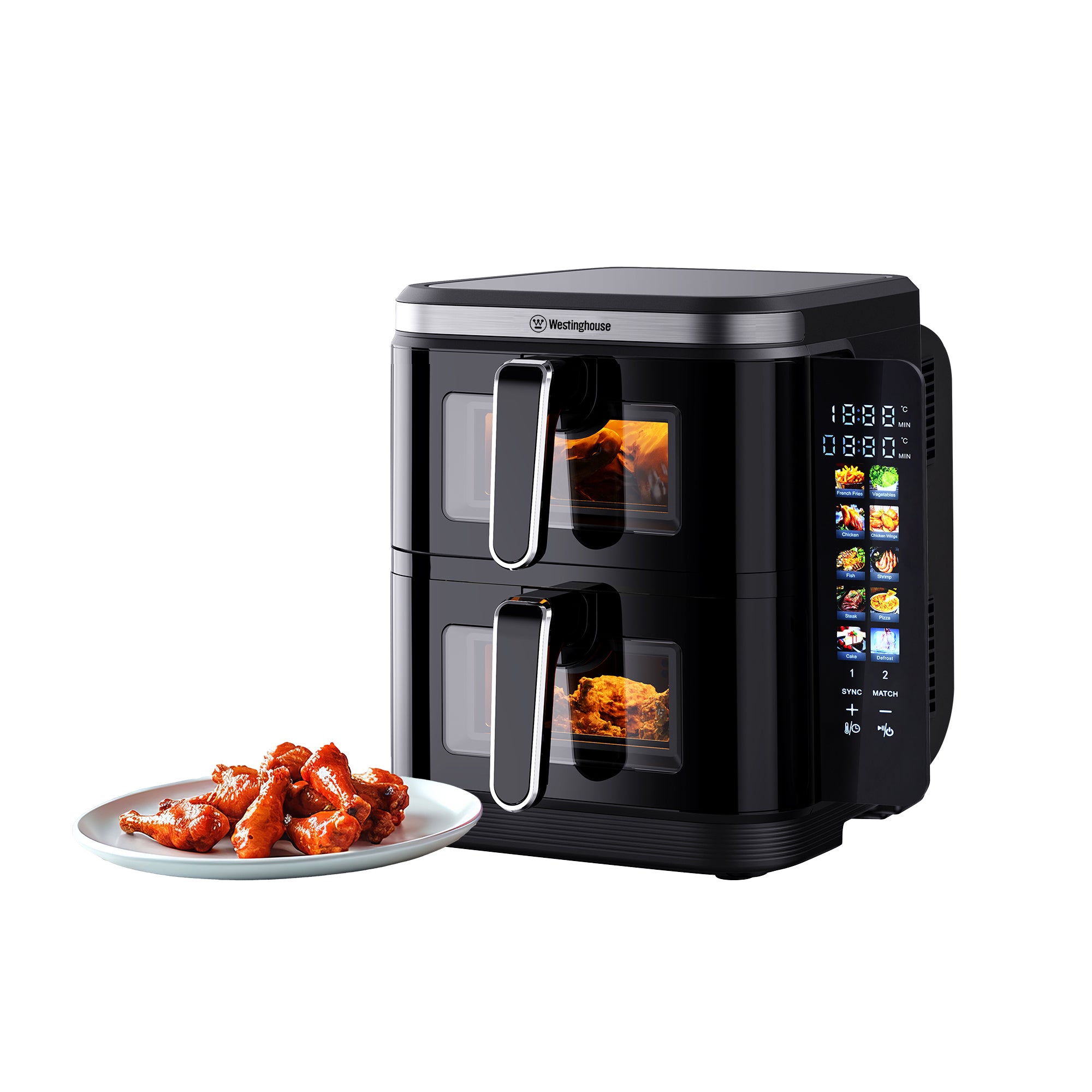 Freidora de Aire Vertical Westinghouse 11L | Doble Nivel, Ahorra Espacio y Cocina Más Rápido