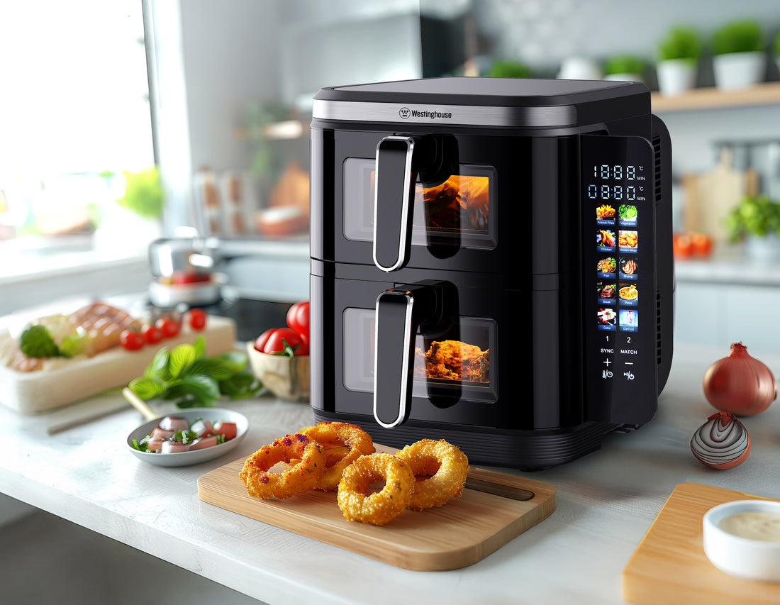 Freidora de Aire Vertical Westinghouse 11L | Doble Nivel, Ahorra Espacio y Cocina Más Rápido