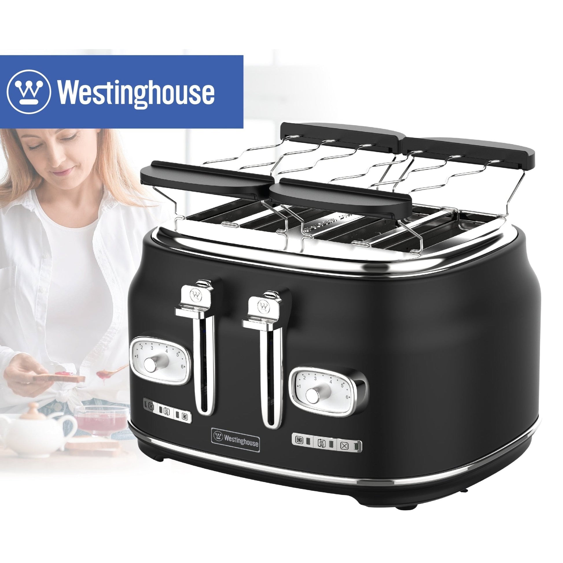 Westinghouse Tostadora retro 4 ranuras negro