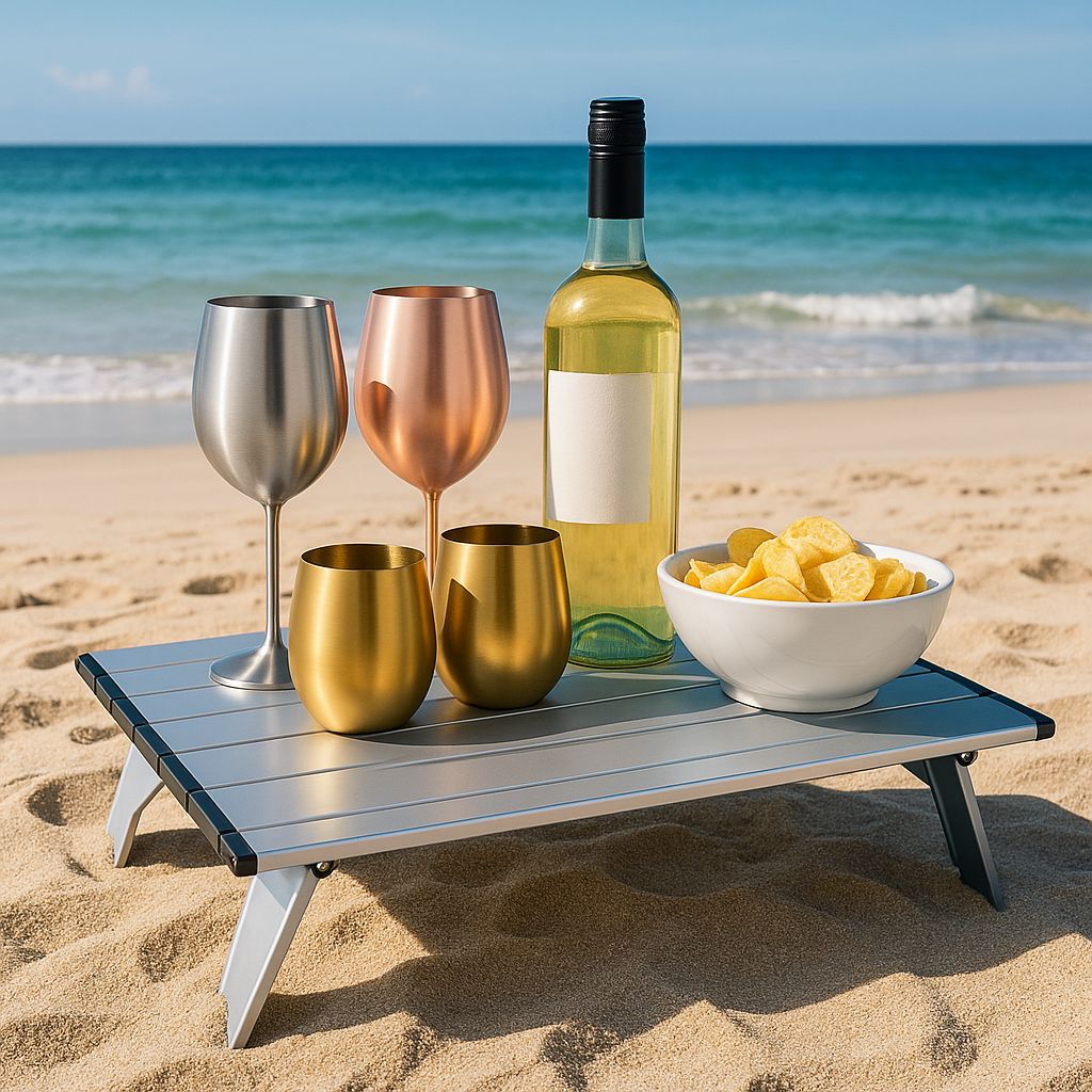 Mesa plegable de aluminio plateada - Altura Ajustable, Aluminio y Ultraliviana 56x41cm