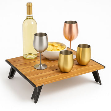 Mesa plegable de aluminio amaderada - Altura Ajustable, Aluminio y Ultraliviana 56x41cm