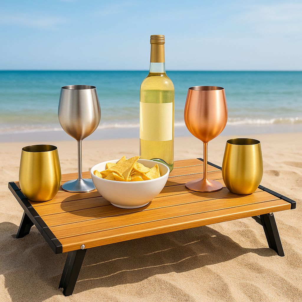 Mesa plegable de aluminio amaderada - Altura Ajustable, Aluminio y Ultraliviana 56x41cm