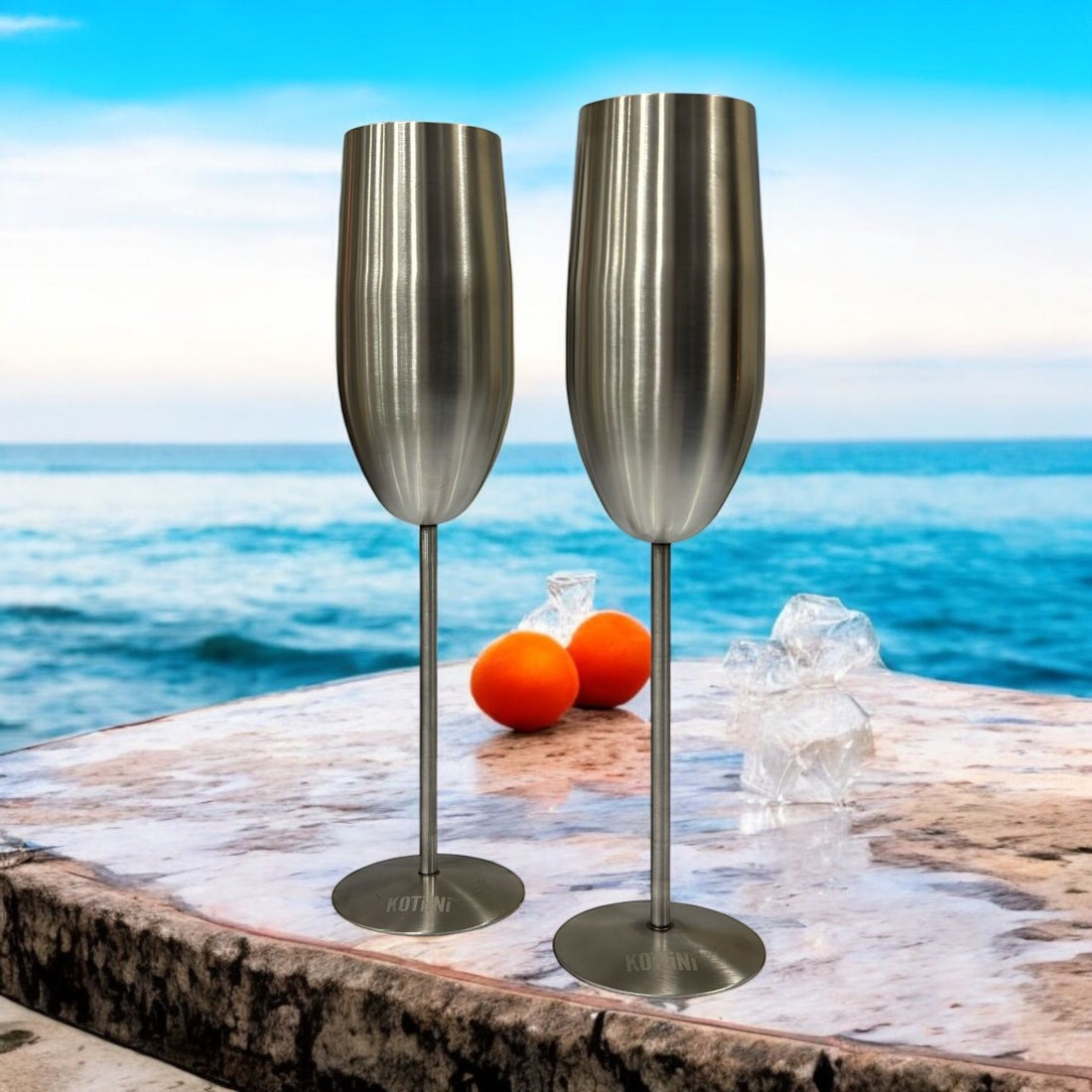 Set x 2 copas champagne acero inoxidable plateado mate 250ml