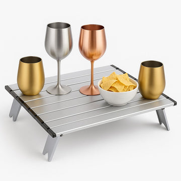 Mesa plegable de aluminio plateada - Altura Ajustable, Aluminio y Ultraliviana 56x41cm