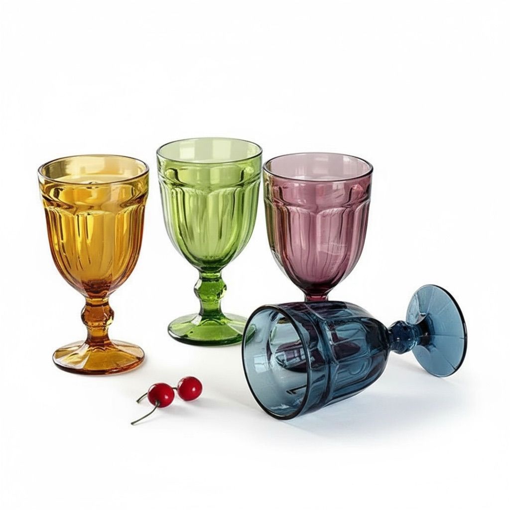 Set de 4 Copas Vintage Iceburg de Vidrio 574ml -  Vidrio sólido y Colores Vintage para Brindar con Estilo