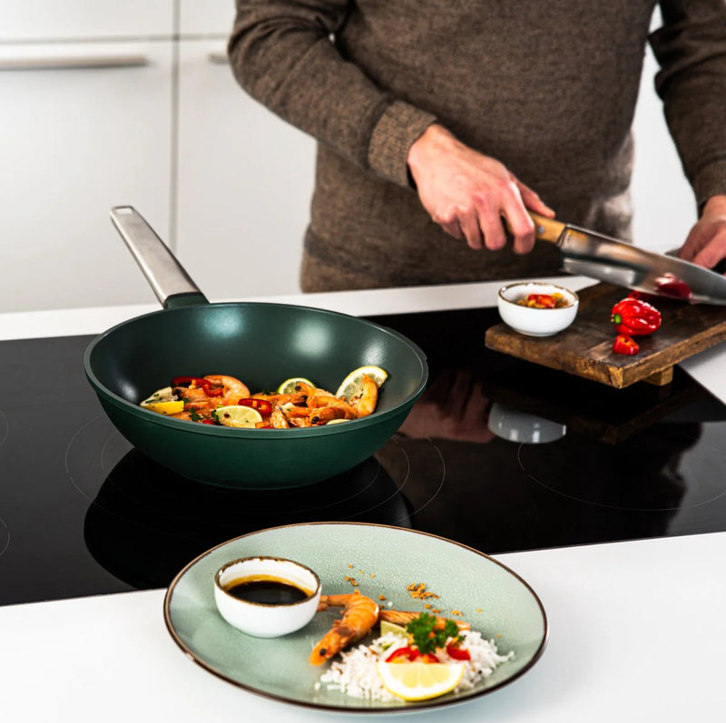 Wok 28 cm antiadherente Performance QuanTanium con tapa verde