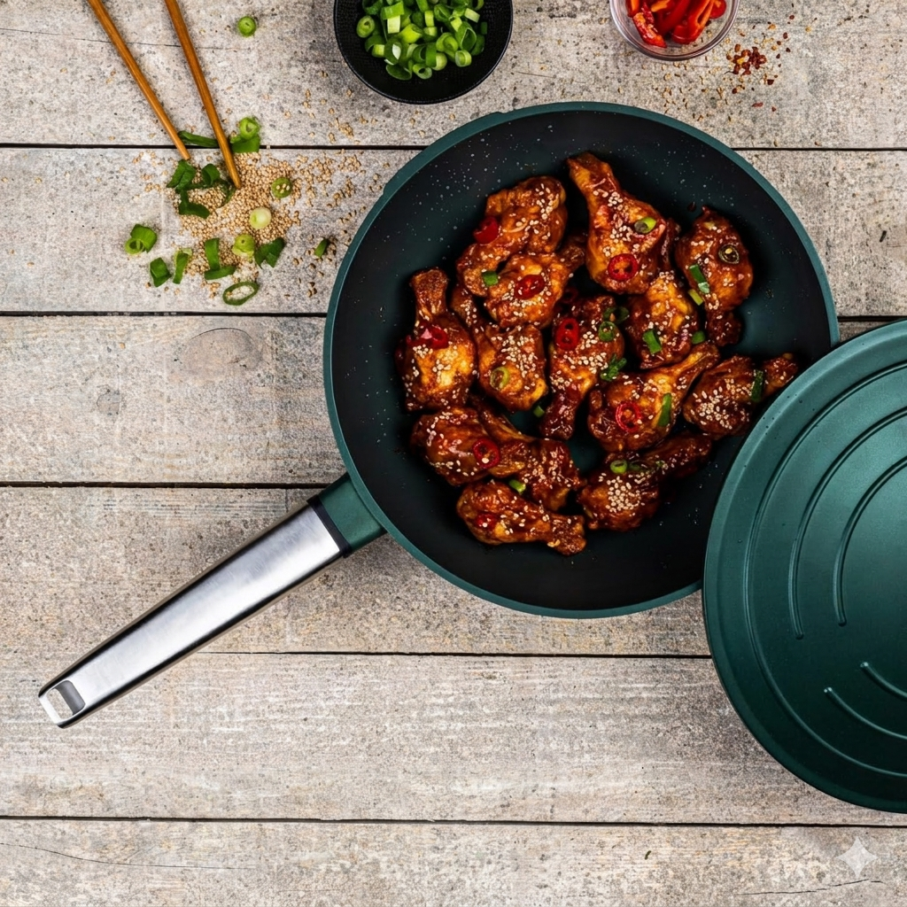 Wok 28cm antiadherente Performance QuanTanium con tapa verde