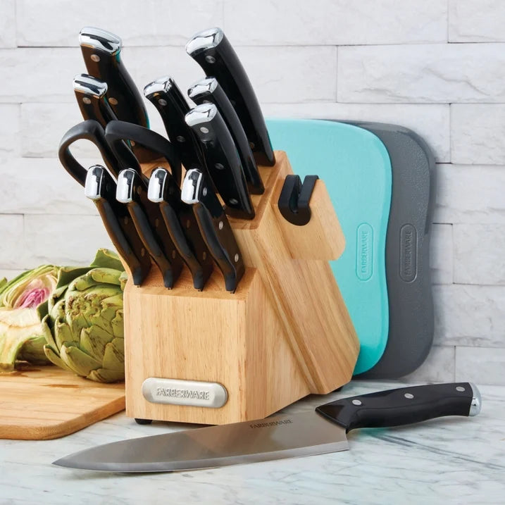 Bloque de cuchillos acero inox 14 piezas negro triple remache