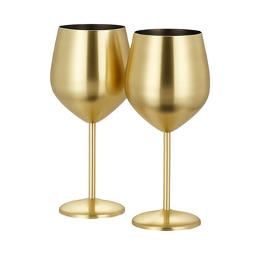 Set x 2 copas vino acero inoxidable dorado mate 500ml - Irrompibles