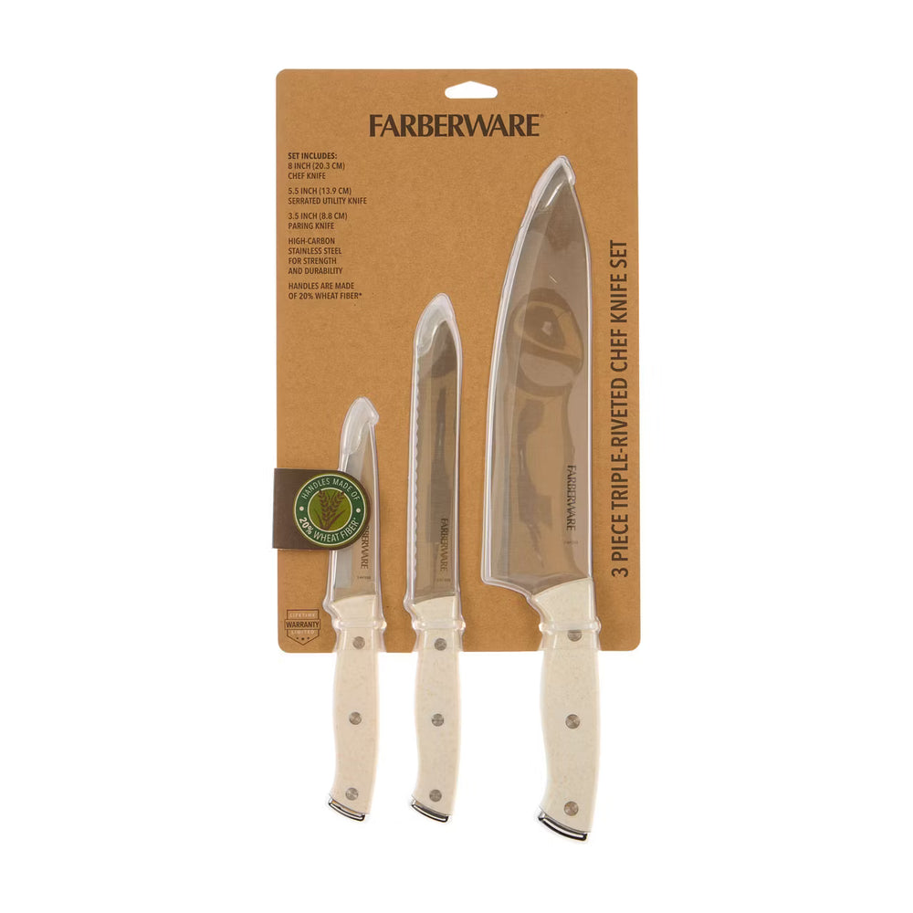 Set x 3 cuchillos cocina Chef crema